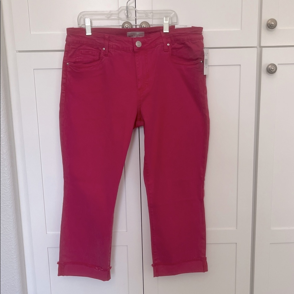 KUT From The KLOTH Jeans Amy Crop Straight Leg Pink Crop Pants Size 14 Petite - Picture 4 of 5